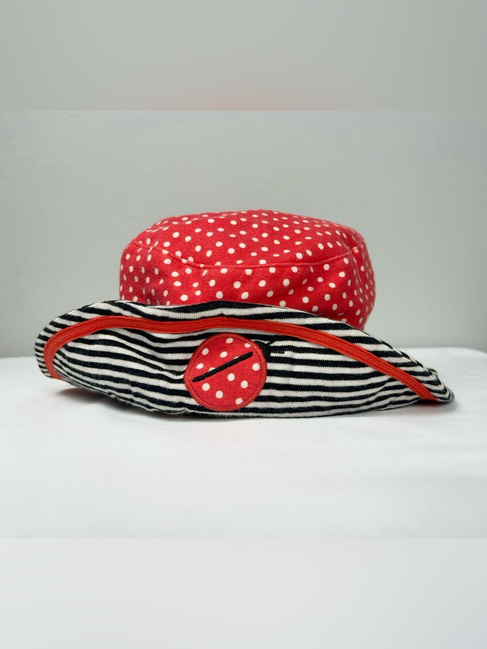 Gymboree 2011 Ladybug Red Polka Dot Black White Stripe Vintage Sun Hat S/M
